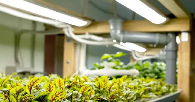 mature microgreens under grow lights